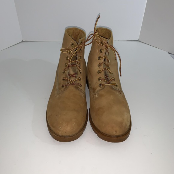 Vintage Timberland Boots Mens 12 Beige Leather Combat Ankle Work Made USA 10066 main image 6